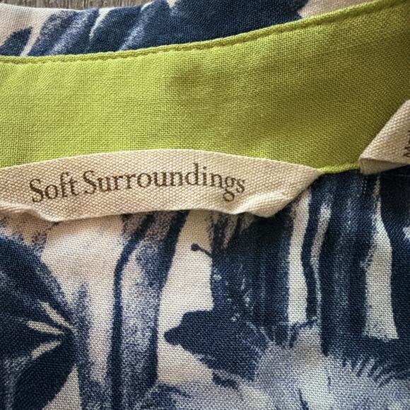 Soft Surroundings Shirt Womens Large Blue Floral Button Up Hi Lo Tunic Top - Picture 6 of 10